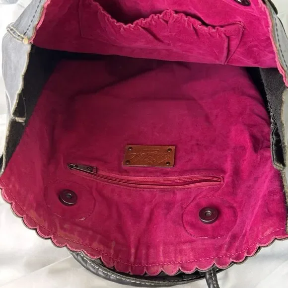 Patricia Nash Leather Tote Handbag Black Tooled Cutout 13x16 Pink Int Dustbag - Picture 8 of 8